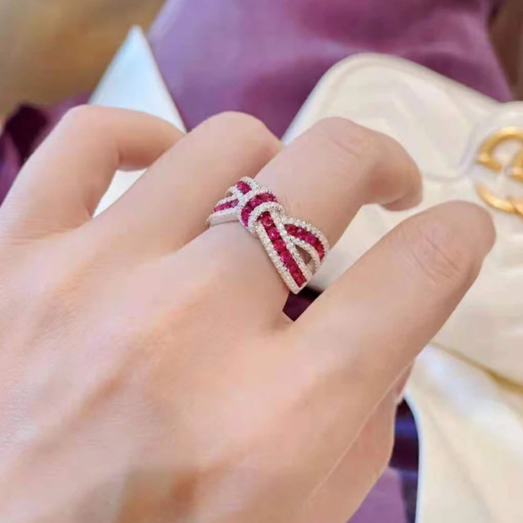 Fancy CZ Bow Ring - Pink or Blue