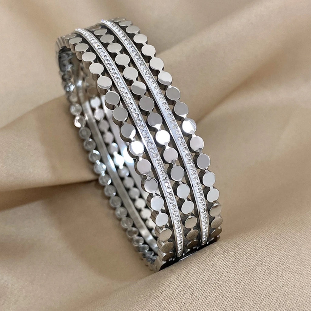 CZ Multiple Rows Stainless Steel Bangle Bracelet - Gold and Silver