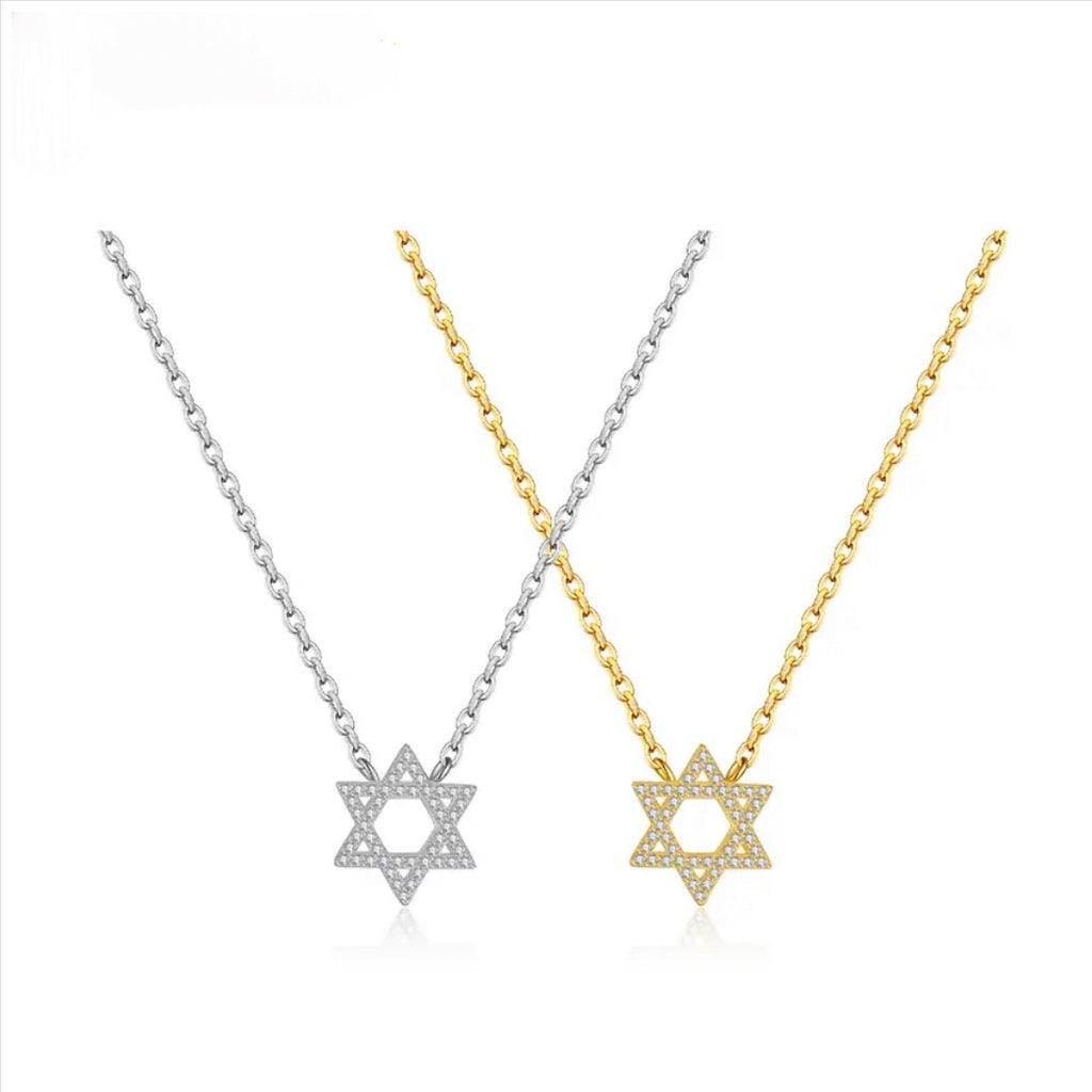 Small CZ Star of David Pendant Necklace - Gold or Silver