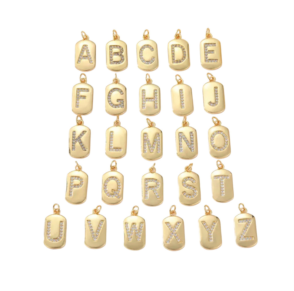 CZ Rectangular Letter Charm - Gold