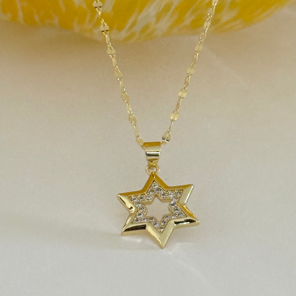 CZ Star of David Charm Necklace - Gold