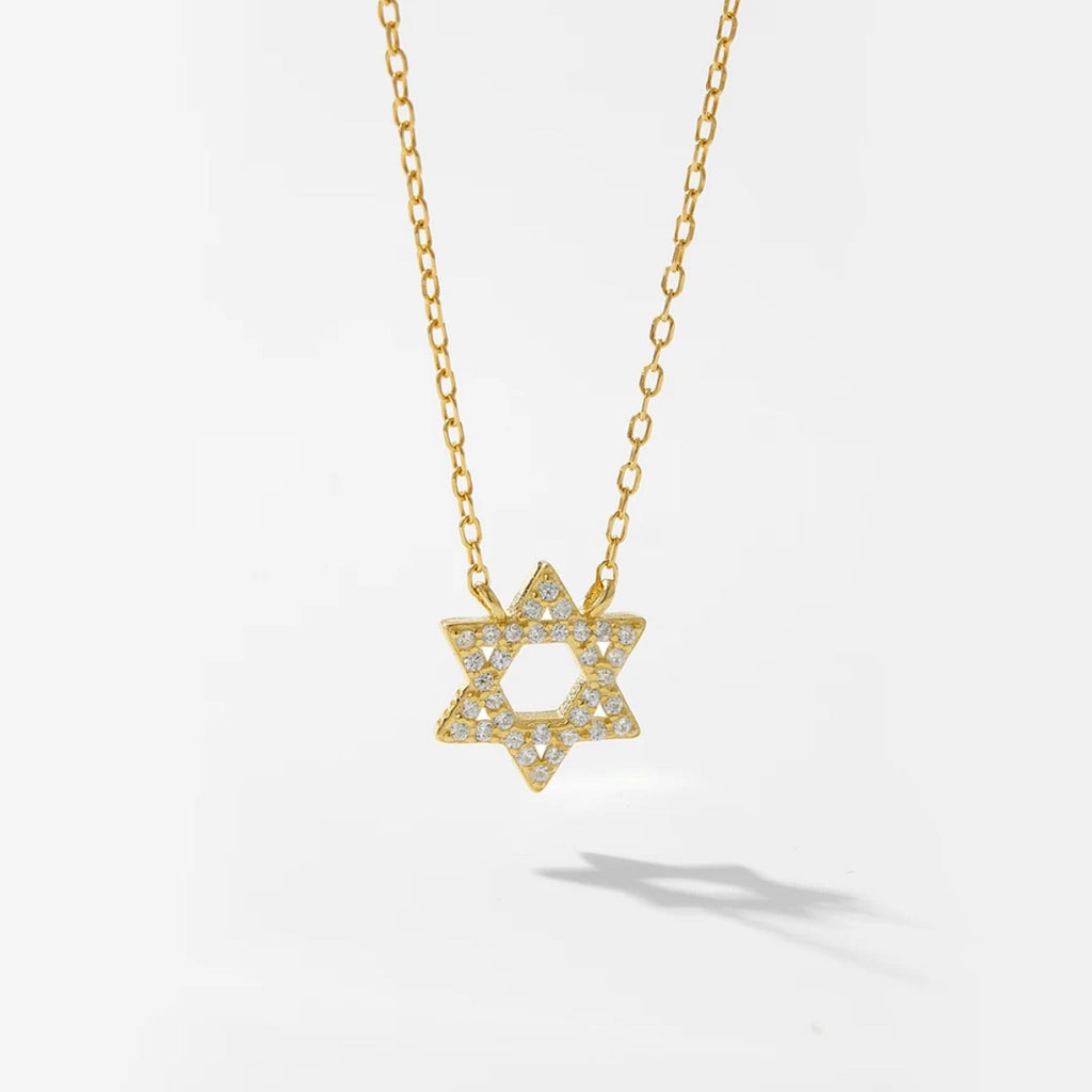 Small CZ Star of David Pendant Necklace - Gold or Silver