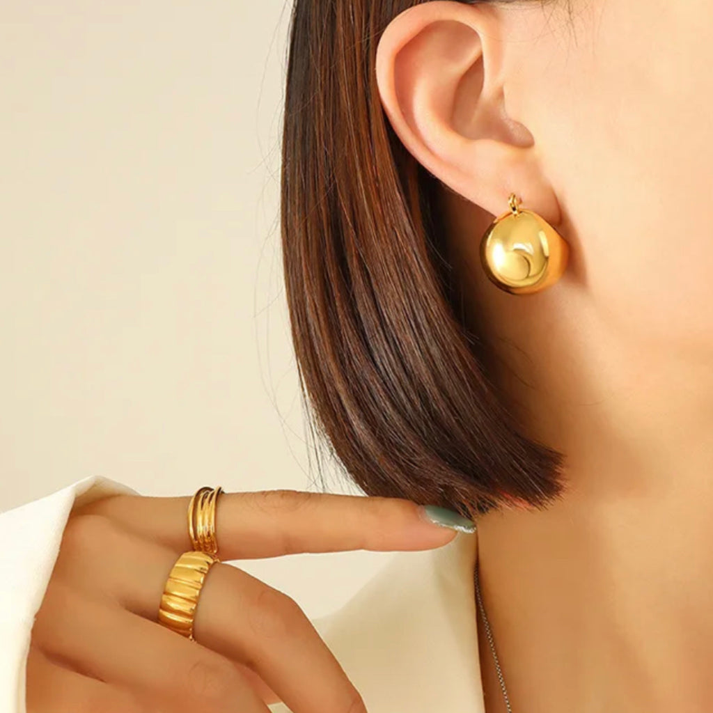 Shiny 18K Gold Plated Ball Huggie Earrings.