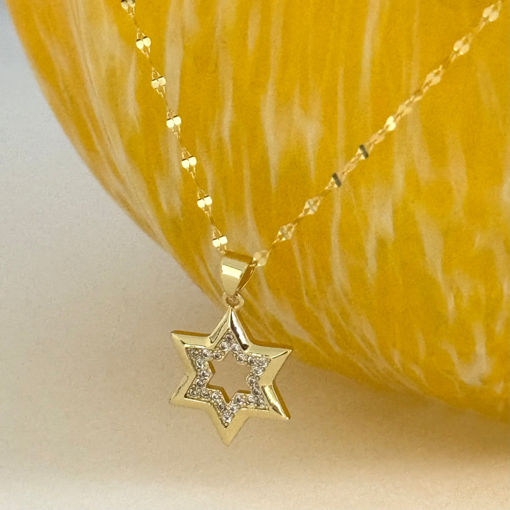 CZ Star of David Charm Necklace - Gold