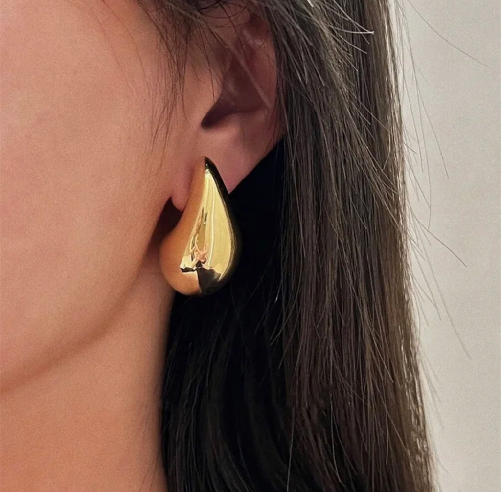 25 mm Stainless Steel Chunky Dome Drop Earrings - Gold and Silver