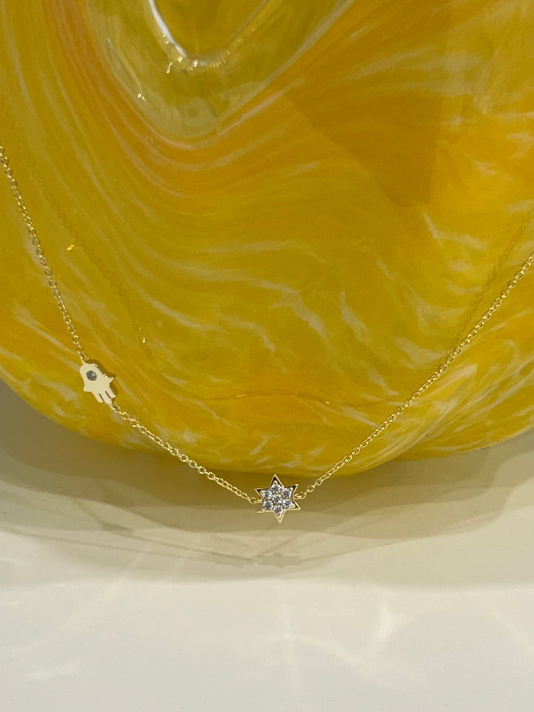 CZ Star of David/Hamsa Charms Necklace - Gold