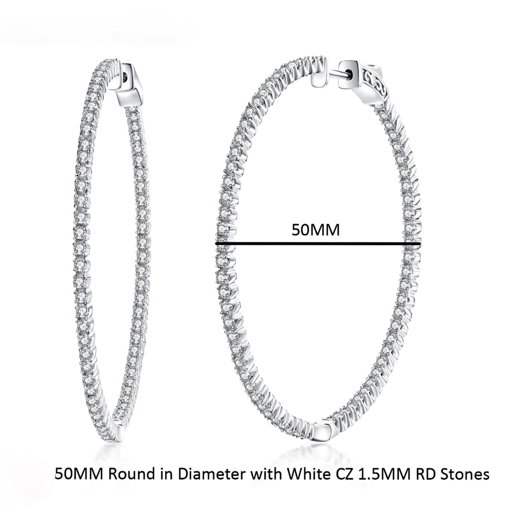 In & Out CZ 50 mm Round Hoop Earrings - Gold and Silver