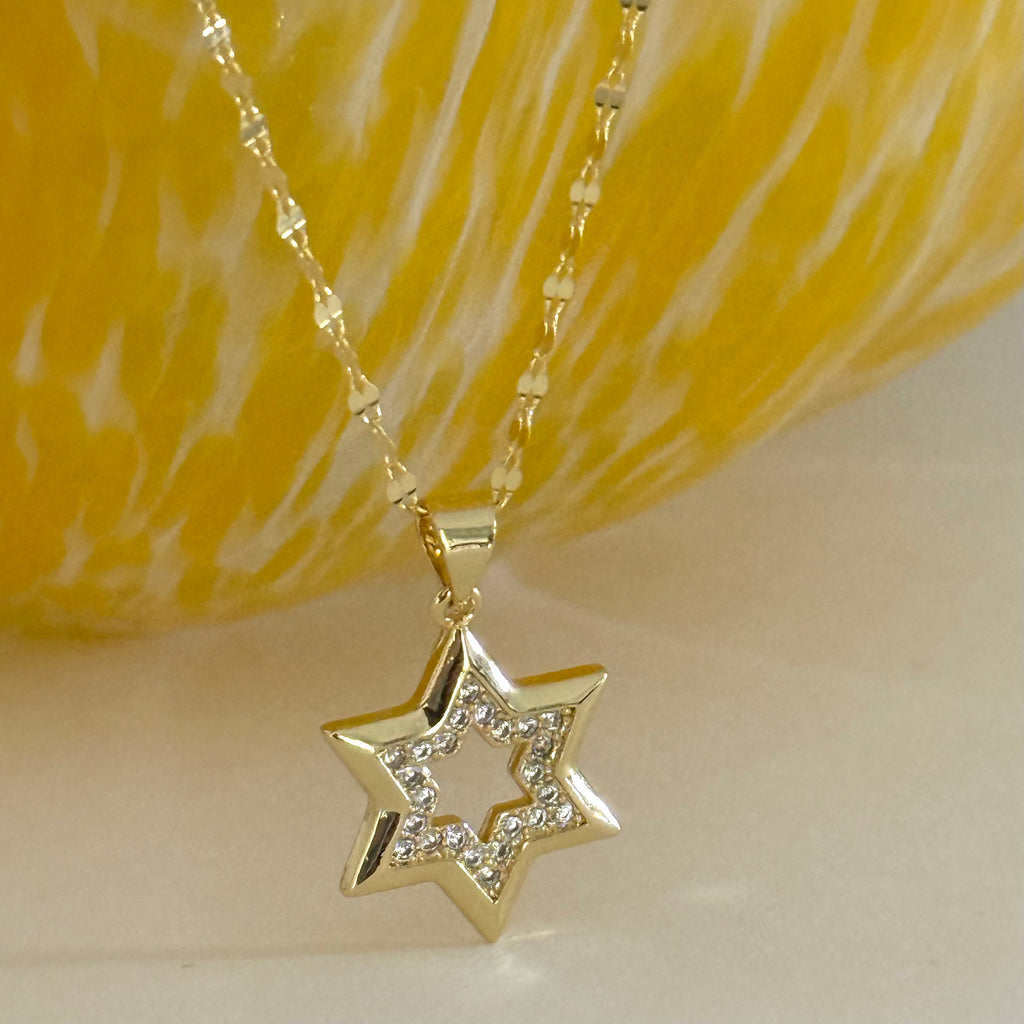 CZ Star of David Charm Necklace - Gold