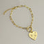 CZ Heart Push Front Clasp Paperclip Chain Bracelet - Gold