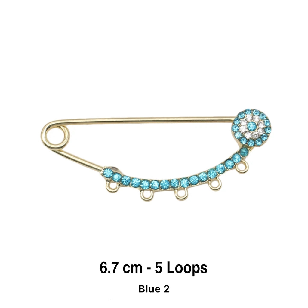 6.7 CM Light Blue Evil Eye Baby Pin With Star of David Charm - Gold