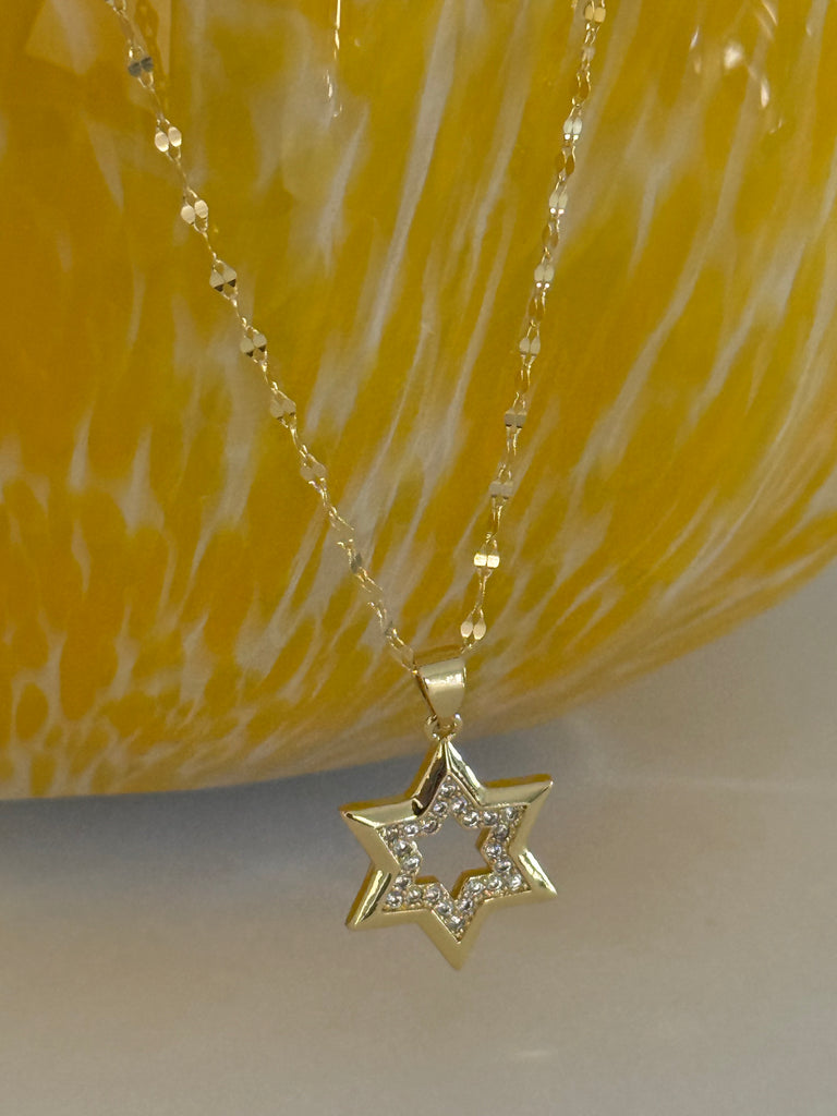 CZ Star of David Charm Necklace - Gold
