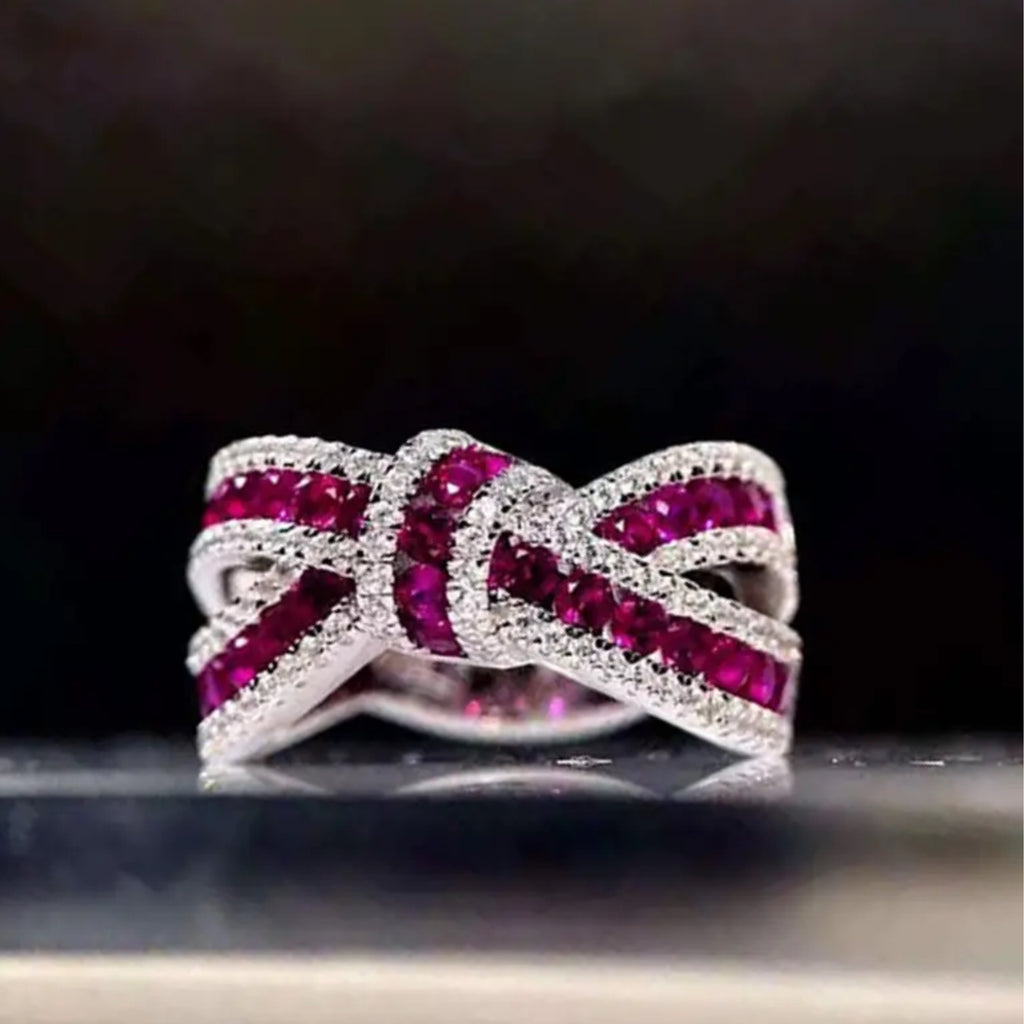 Fancy CZ Bow Ring - Pink or Blue