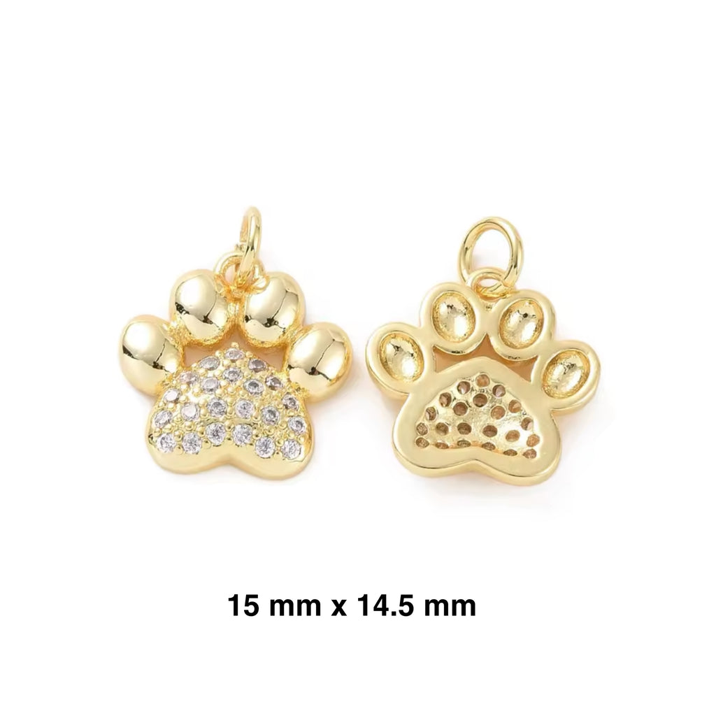 CZ Paw/Heart Push Front Clasp Paperclip Chain Bracelet - Gold