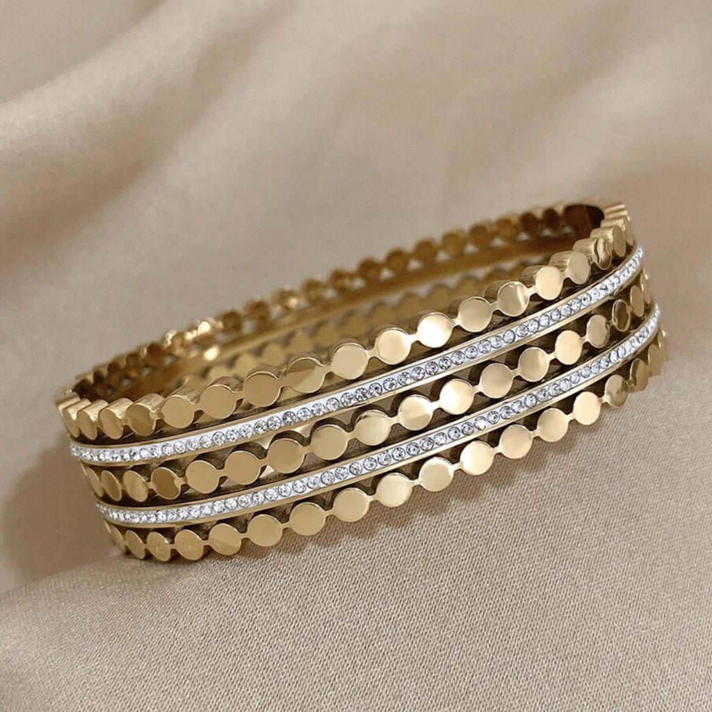 CZ Multiple Rows Stainless Steel Bangle Bracelet - Gold and Silver