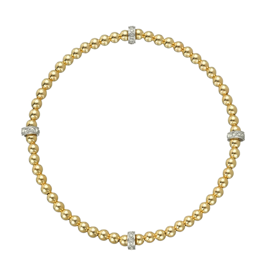 CZ Crystal Cylinder Beaded Stretch Bracelet- 18k Gold Plated.