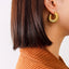 Stainless Steel Geometric Thread Circle Hoop Earrings - 18K Gold Plated
