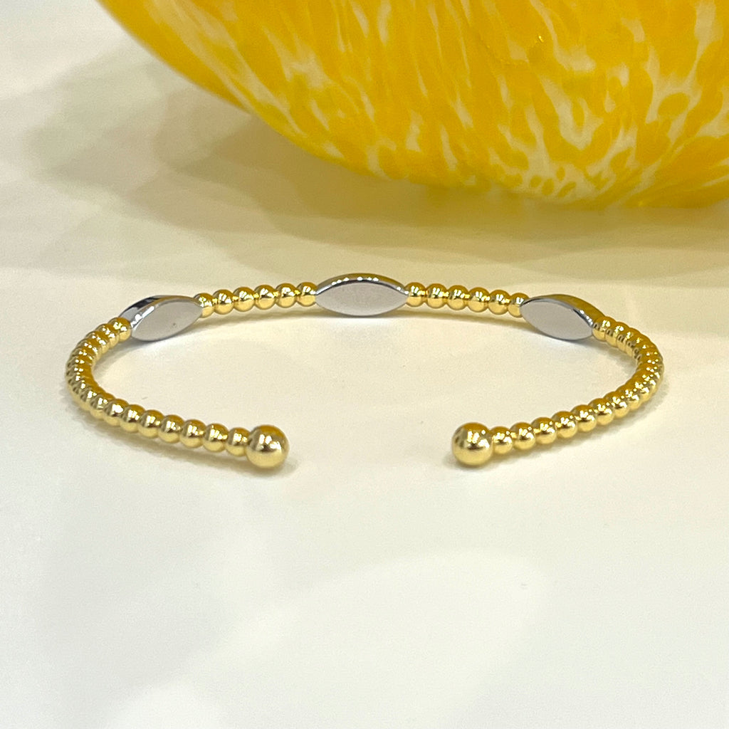 CZ 2 Tones Beaded Cuff Bracelet