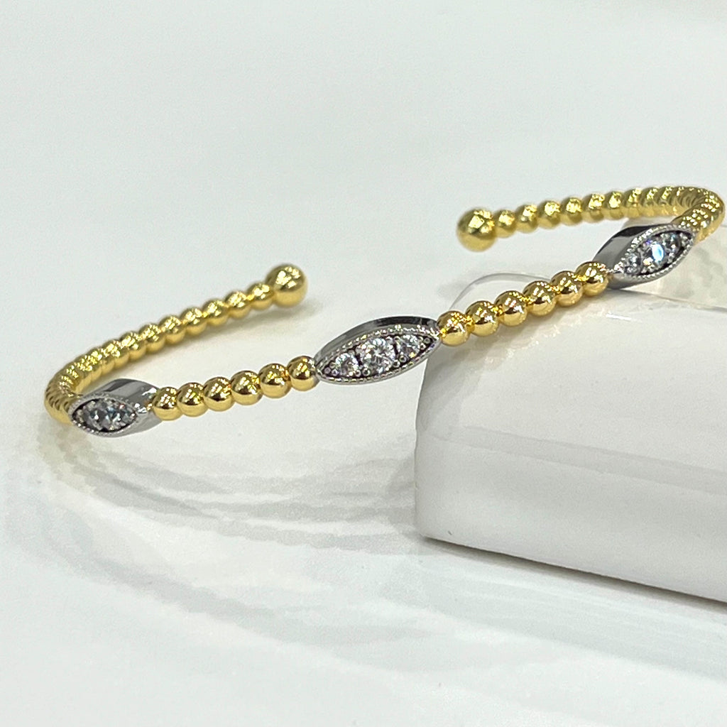 CZ 2 Tones Beaded Cuff Bracelet