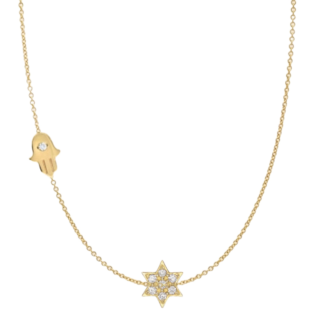 CZ Star of David/Hamsa Charms Necklace - Gold