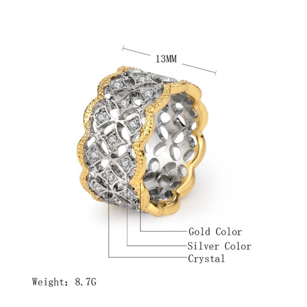 Two Tone CZ Band Ring