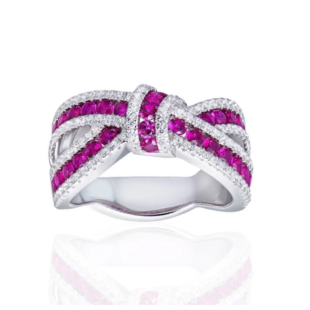Fancy CZ Bow Ring - Pink or Blue