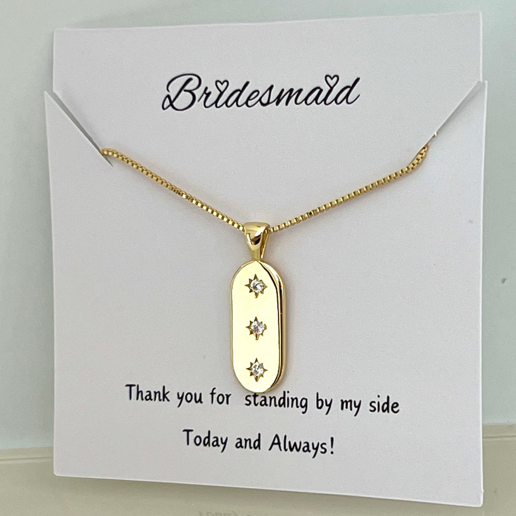 Bridesmaid CZ Tag Necklace - Gold