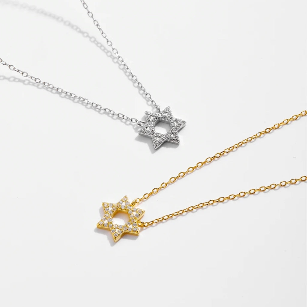 Small CZ Star of David Pendant Necklace - Gold or Silver