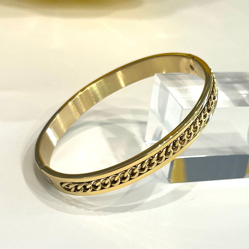 Men & Women 18K Gold Plated Inlaid Chain Bangle Bracelet.
