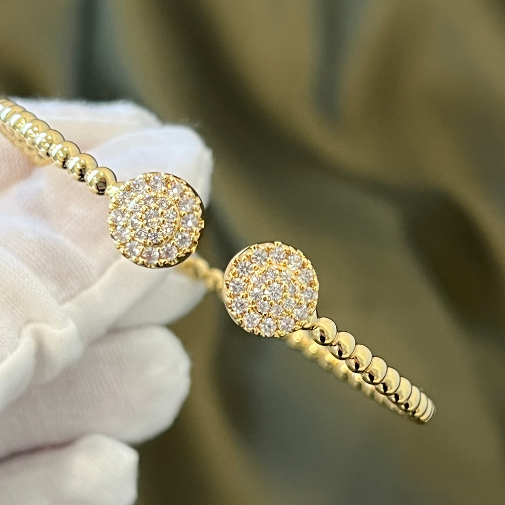 CZ Round Design Cuff Bracelet - Gold