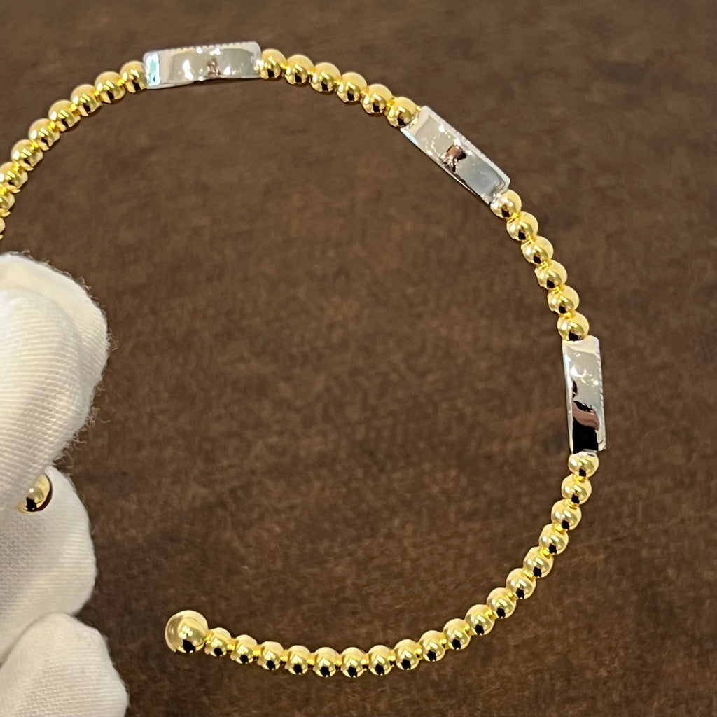 CZ 2 Tones Beaded Cuff Bracelet