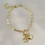 CZ Paw/Heart Push Front Clasp Paperclip Chain Bracelet - Gold