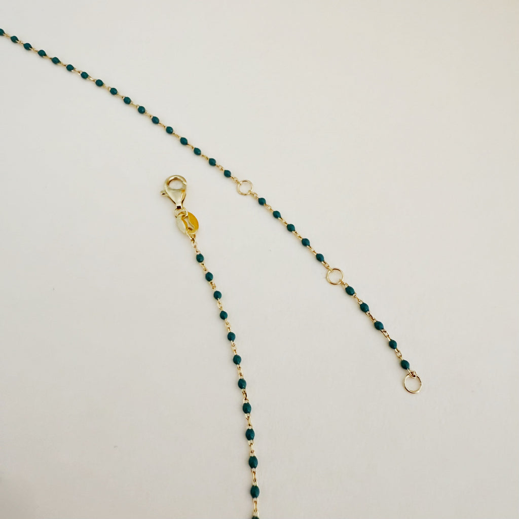 Sterling Silver Gold Plated CZ Hamsa Beaded Necklace