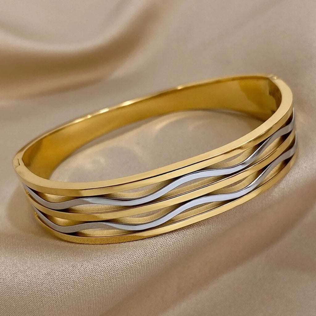 Stainless Steel Two Tone Bangle Bracelet