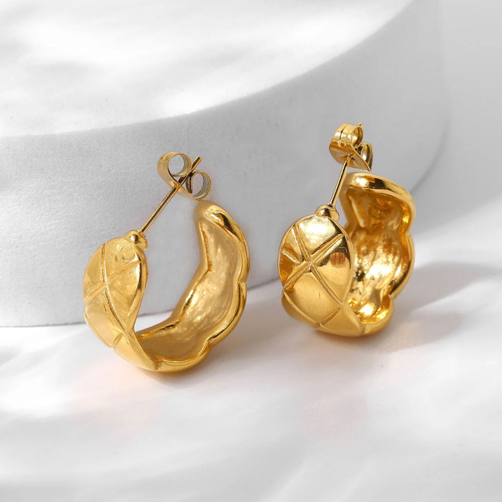 Cross Pattern Hoop Earrings - 18K Gold Plated