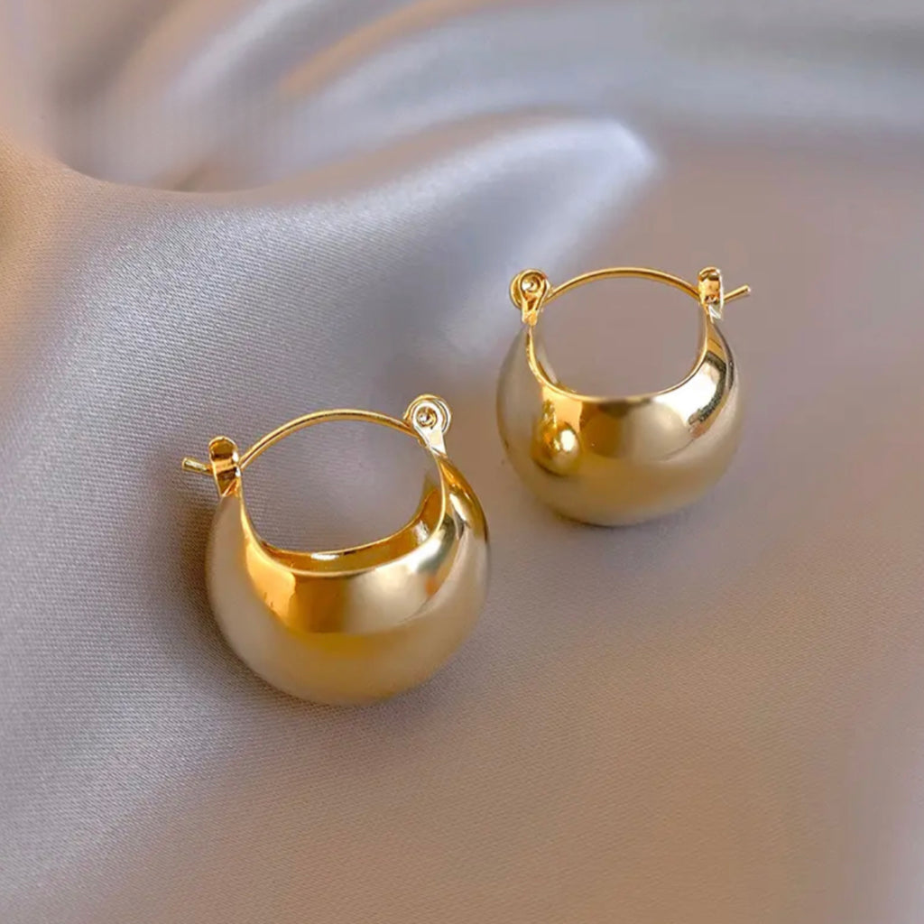 Shiny 18K Gold Plated Ball Huggie Earrings.