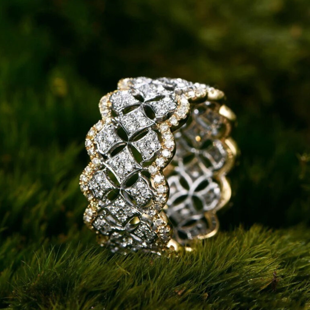 Two Tone CZ Band Ring