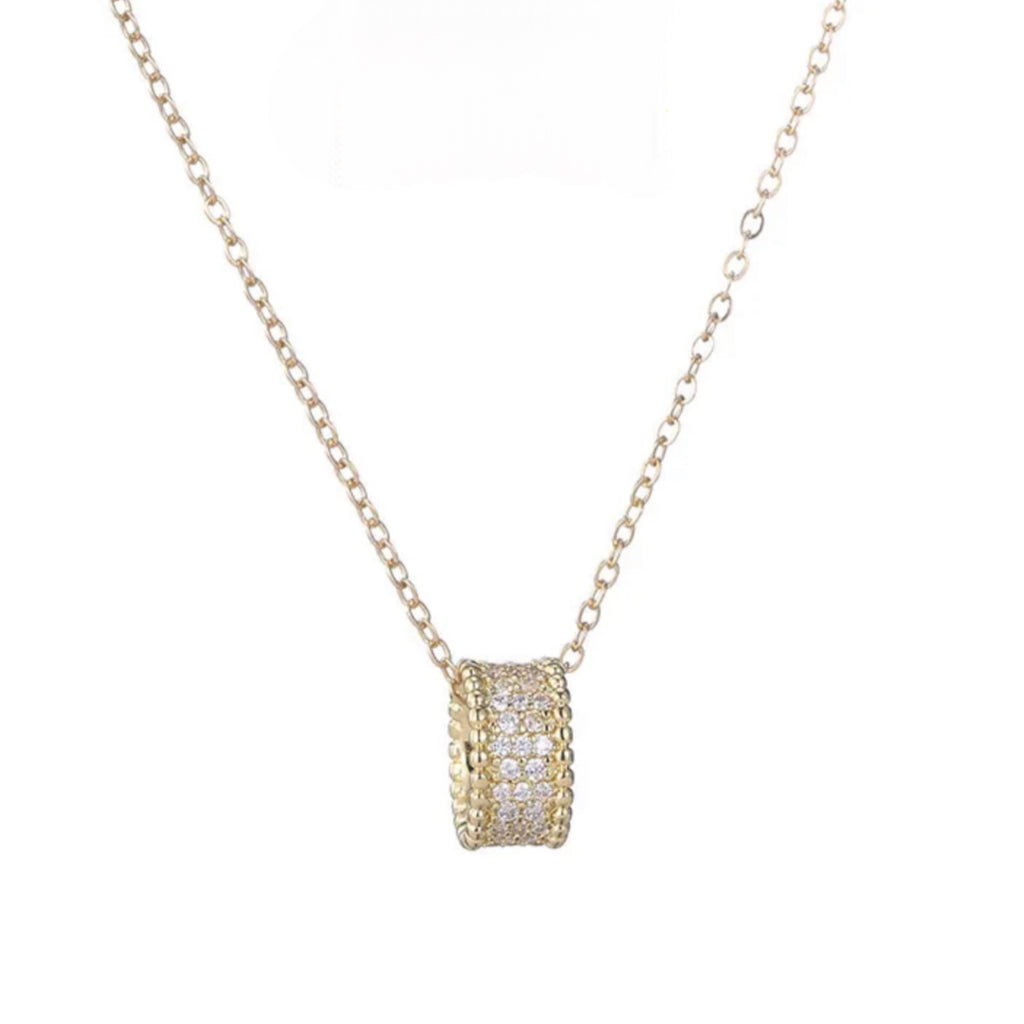 18K Gold Pave CZ Barrel Pendant Necklace - Gold And Silver