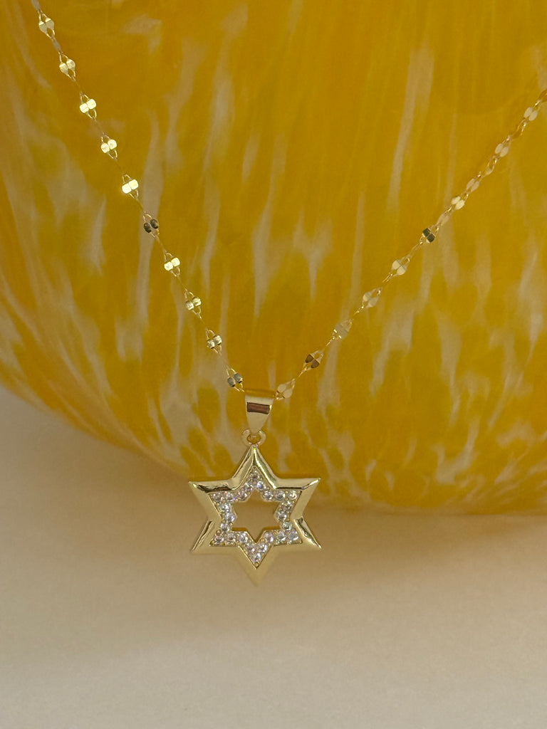CZ Star of David Charm Necklace - Gold