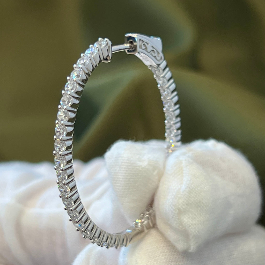 In and Out CZ Oval Shape 36”X 40” Hoop Earrings - Silver