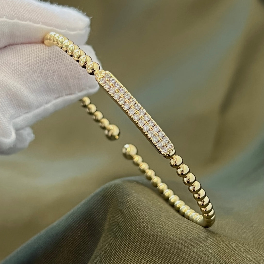 CZ Bar Beaded Cuff Bracelet - Gold