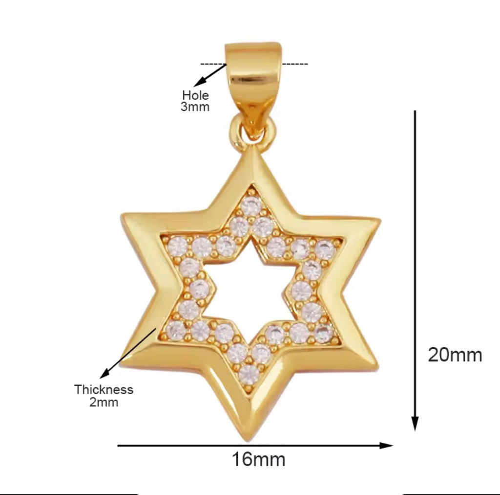 CZ Star of David Charm Necklace - Gold