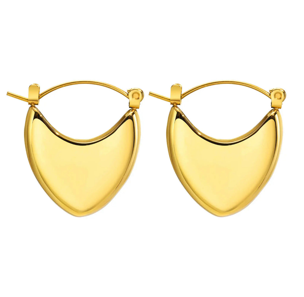 Stainless Steel Heart Hoop Earrings - 18K Gold Plated