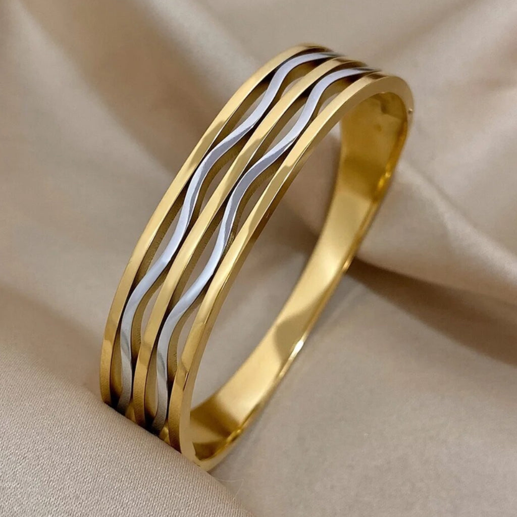 Stainless Steel Two Tone Bangle Bracelet