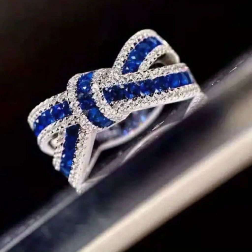 Fancy CZ Bow Ring - Pink or Blue