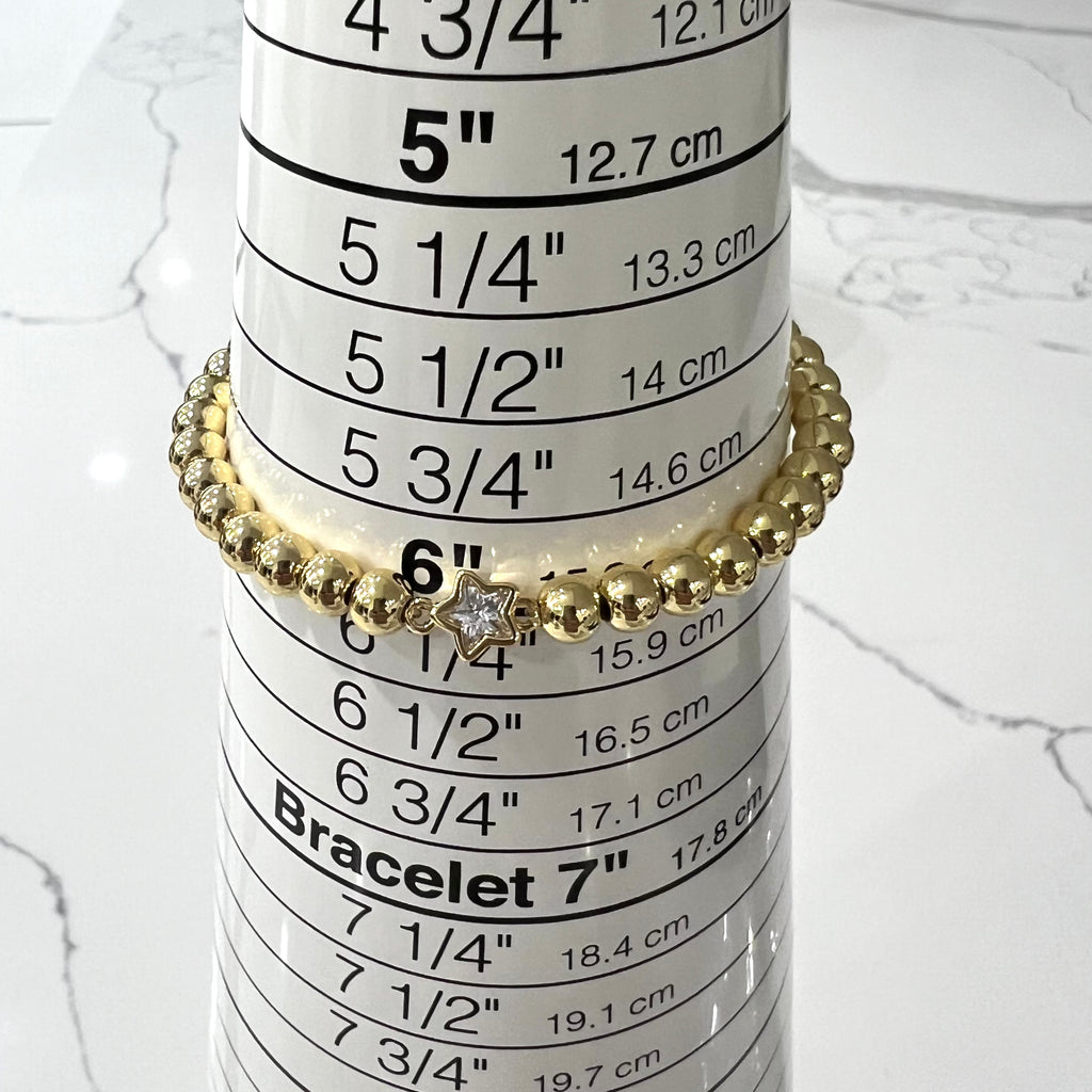 CZ Star Stretch 5 mm Beaded Bracelet - 14k Gold Plated