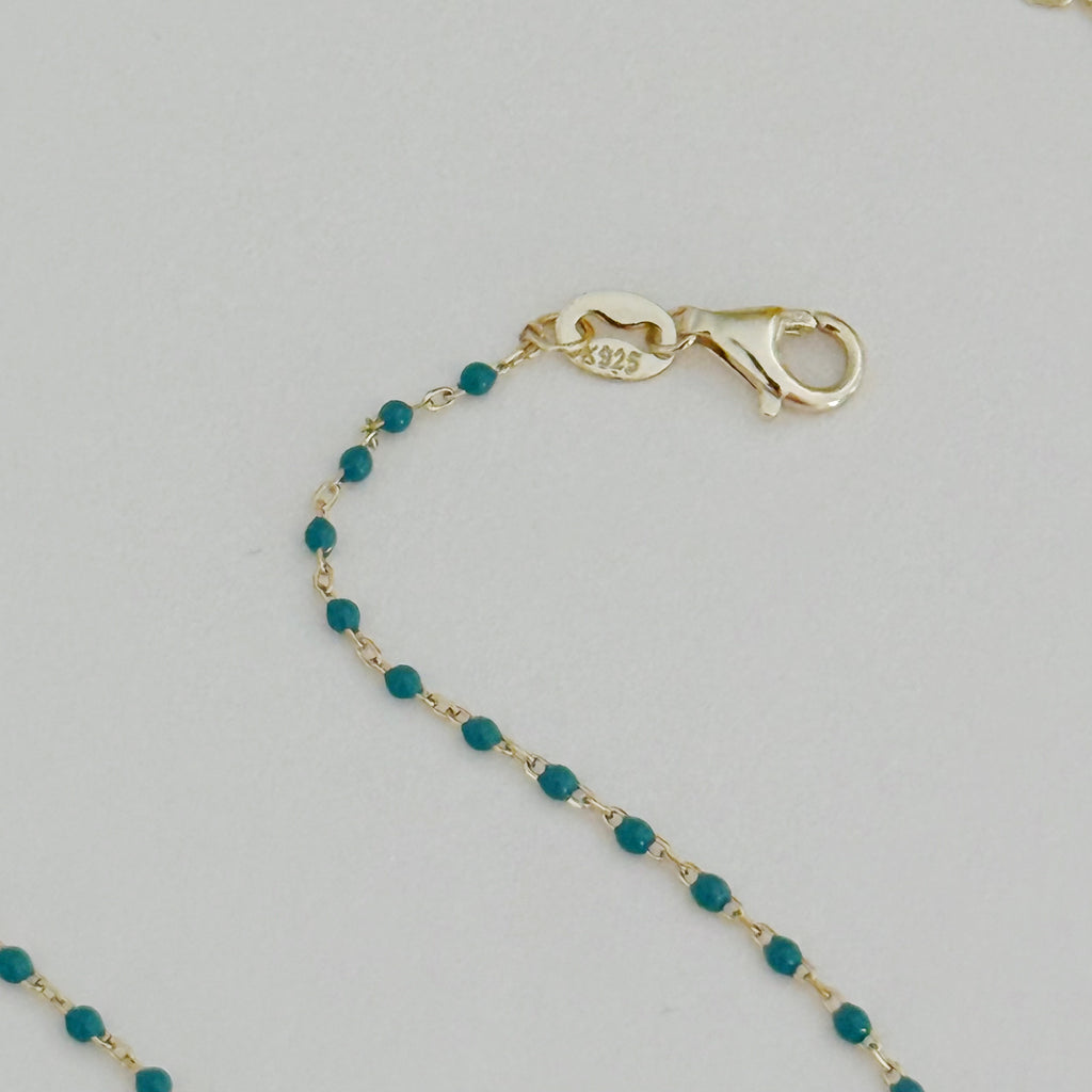 Sterling Silver Gold Plated CZ Hamsa Beaded Necklace