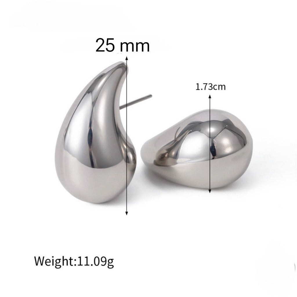 25 mm Stainless Steel Chunky Dome Drop Earrings - Gold and Silver