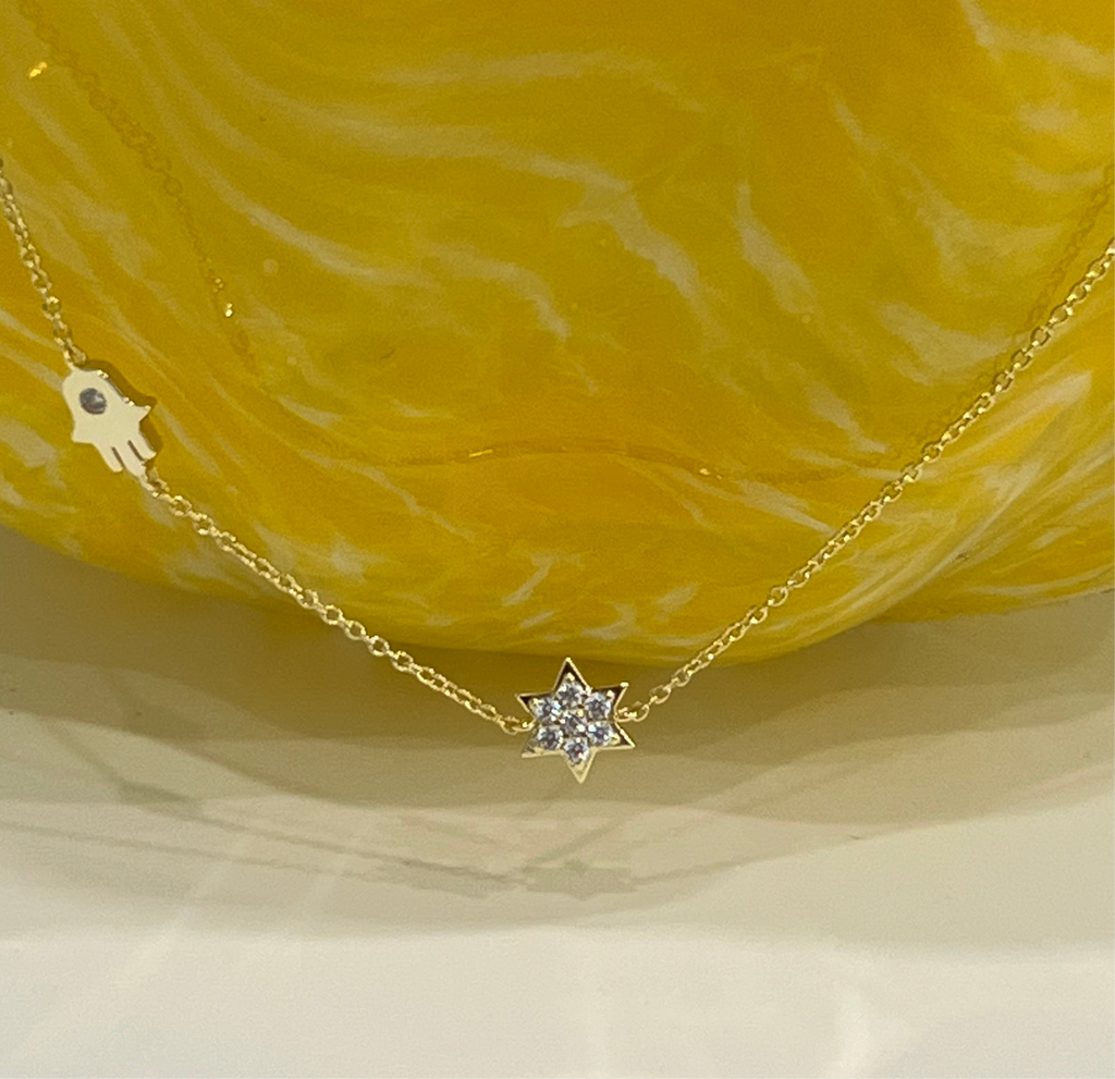 CZ Star of David/Hamsa Charms Necklace - Gold