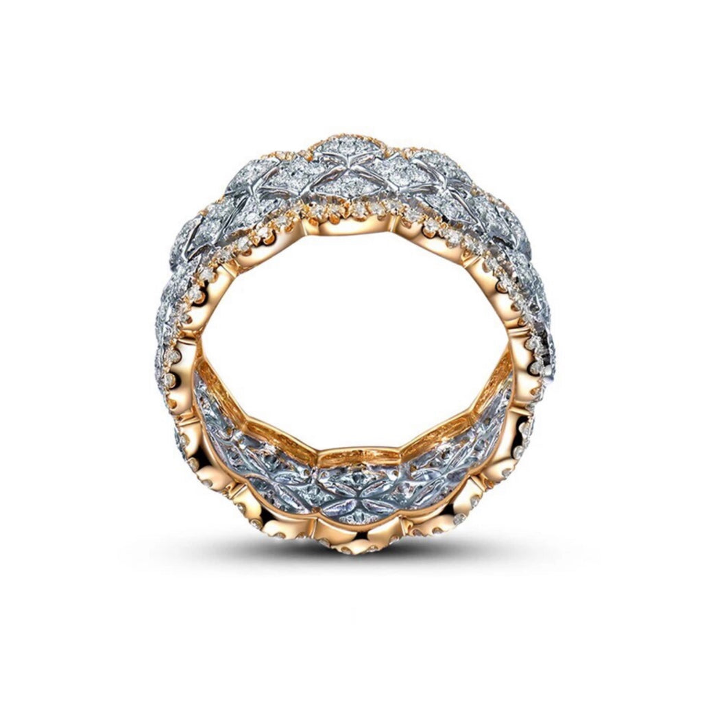 Two Tone CZ Band Ring