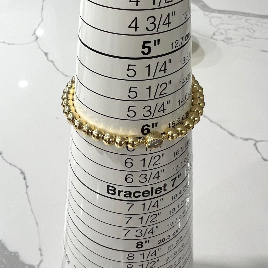 CZ Charm Stretch 5 mm Beaded Bracelet - 14k Gold Plated